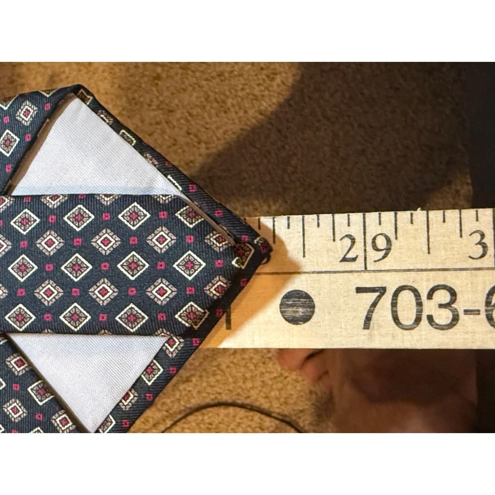 Mario Valentino Silk Tie Geometric Diamond Pattern Red Gold Blue Made in USA